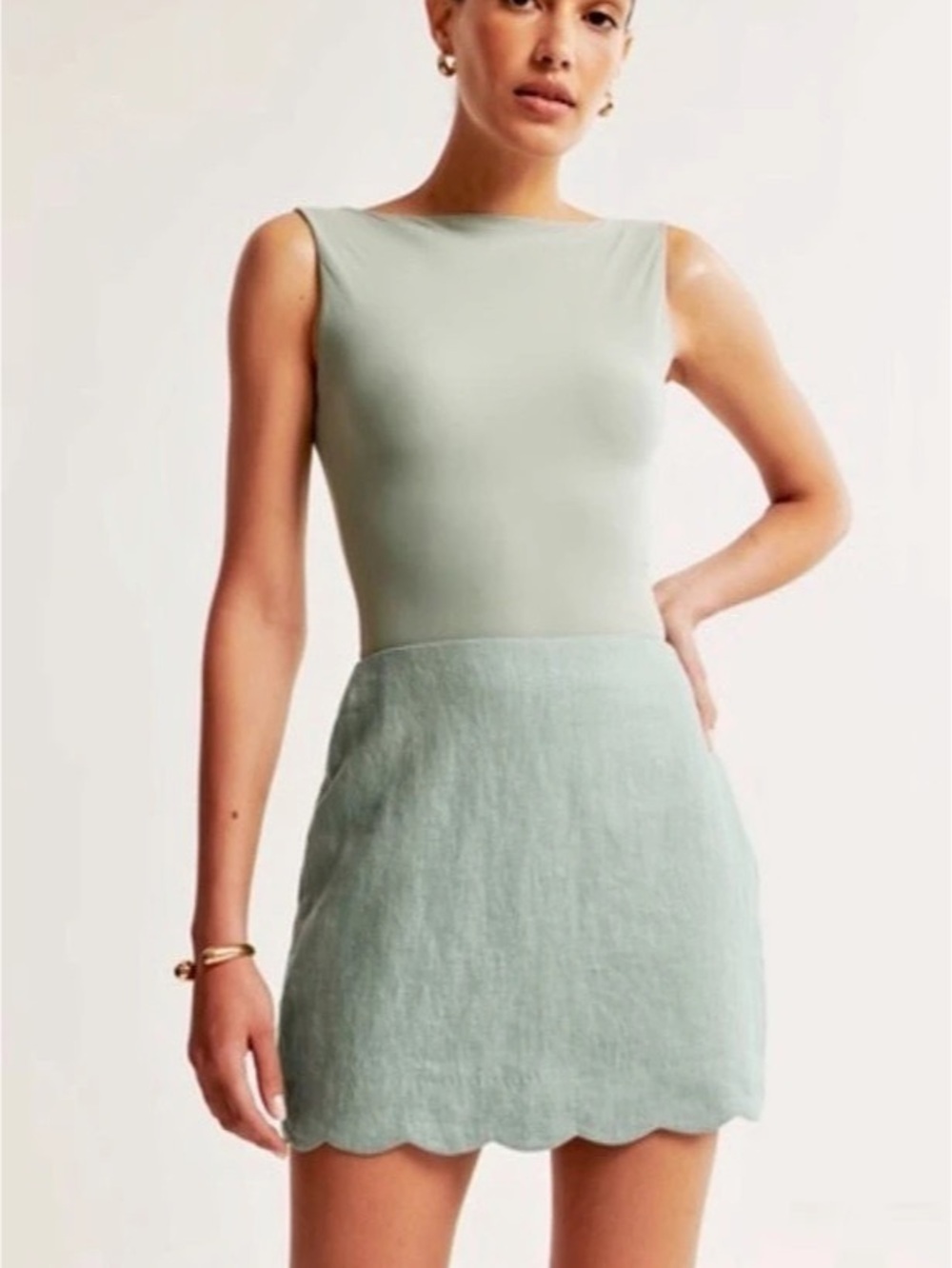 Abercrombie & Fitch Linen Collection Scalloped Mini Skirt Linen Mini Skirt in